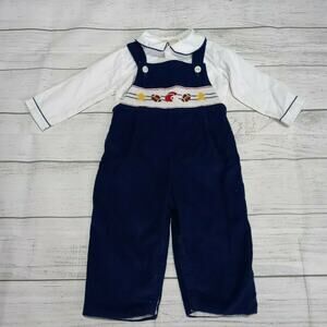 18m Anavini Smocked Football Overall Outfit